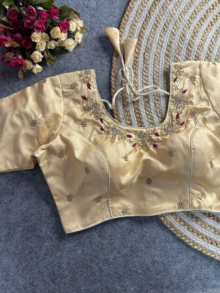 Women's wear blouse Pure silk fabric Handwork Padded saree blouse Women top blouse