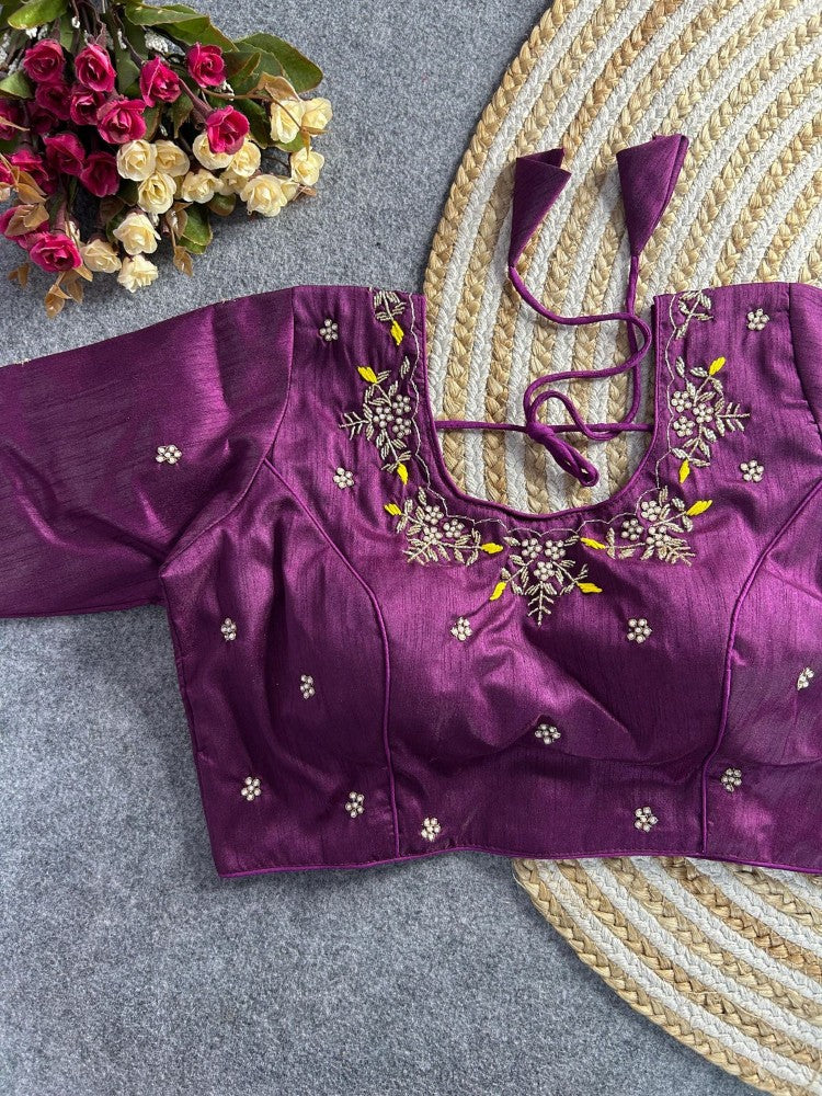 Women's wear blouse Pure silk fabric Handwork Padded saree blouse Women top blouse