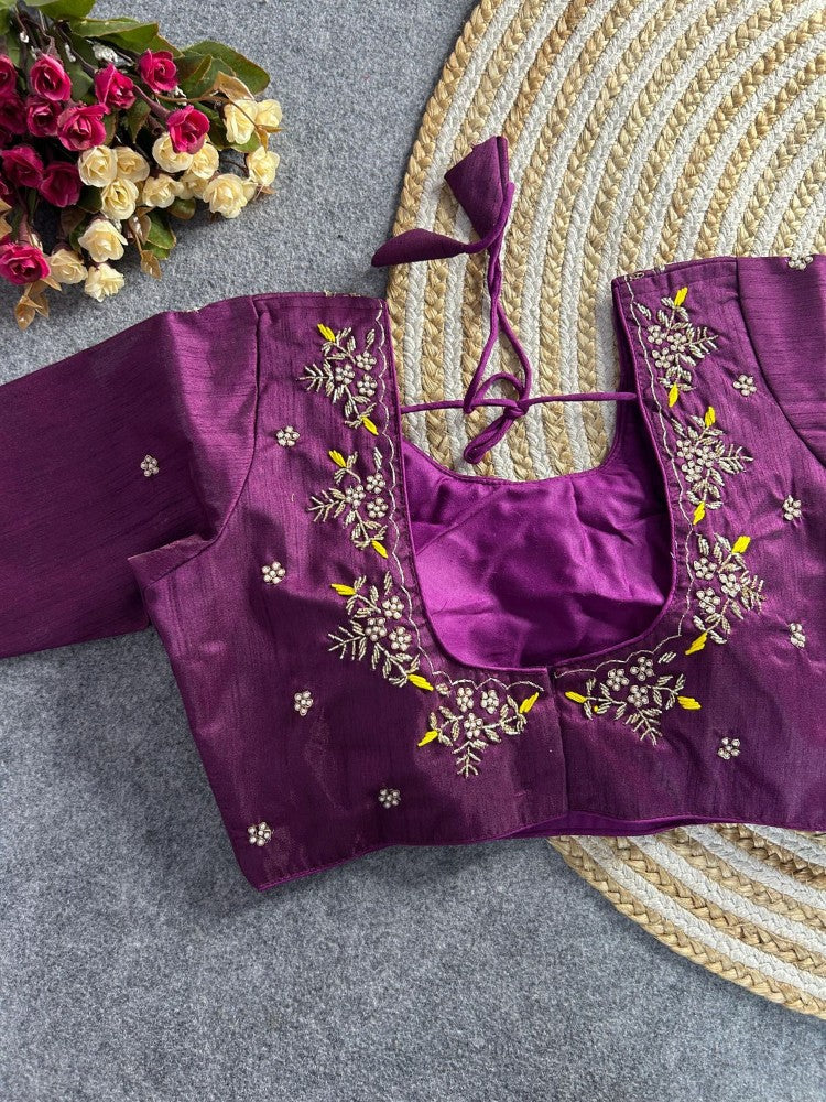 Women's wear blouse Pure silk fabric Handwork Padded saree blouse Women top blouse