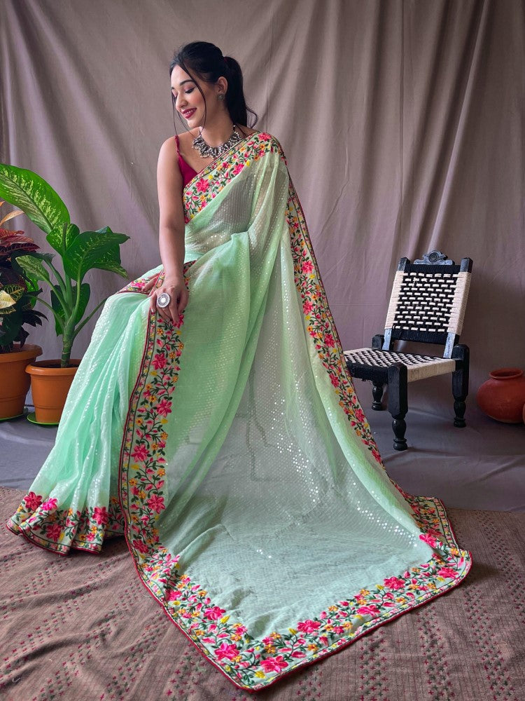 Designer sequence work Georgette saree Women's wear Saree with blouse