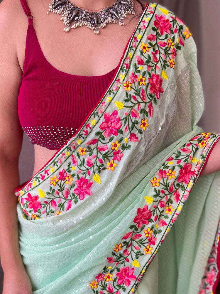 Designer sequence work Georgette saree Women's wear Saree with blouse