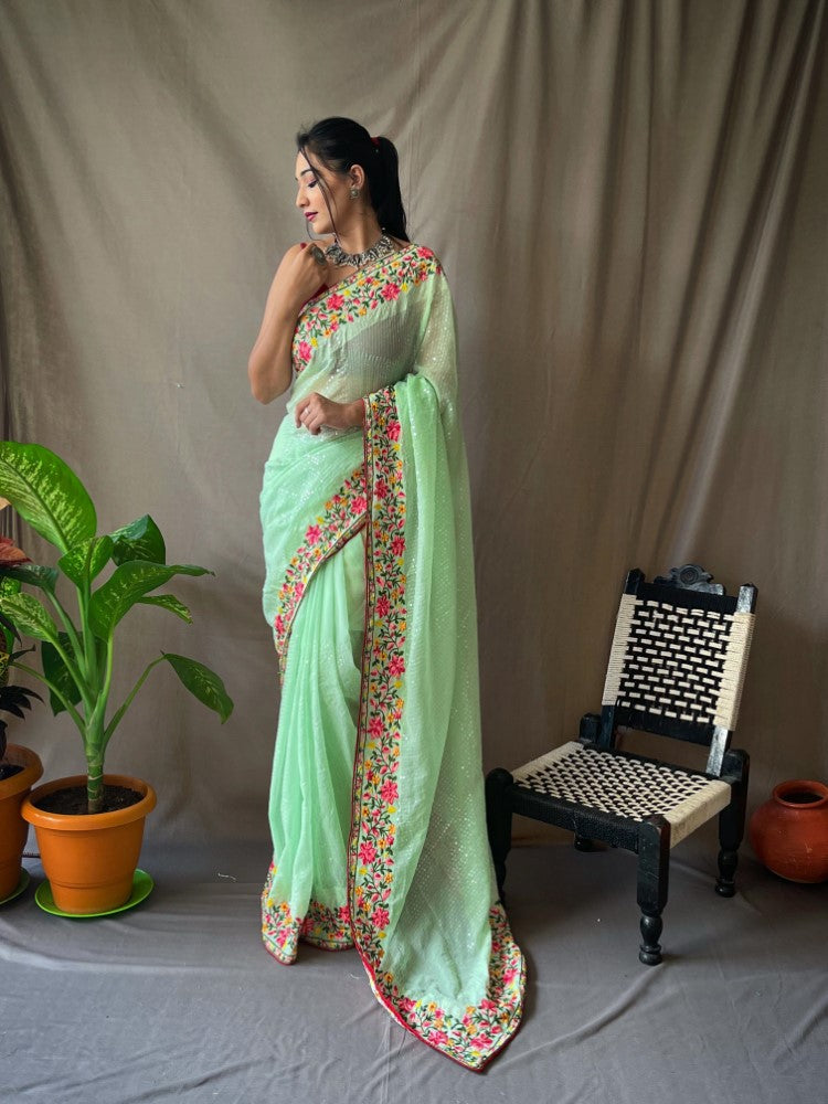 Designer sequence work Georgette saree Women's wear Saree with blouse