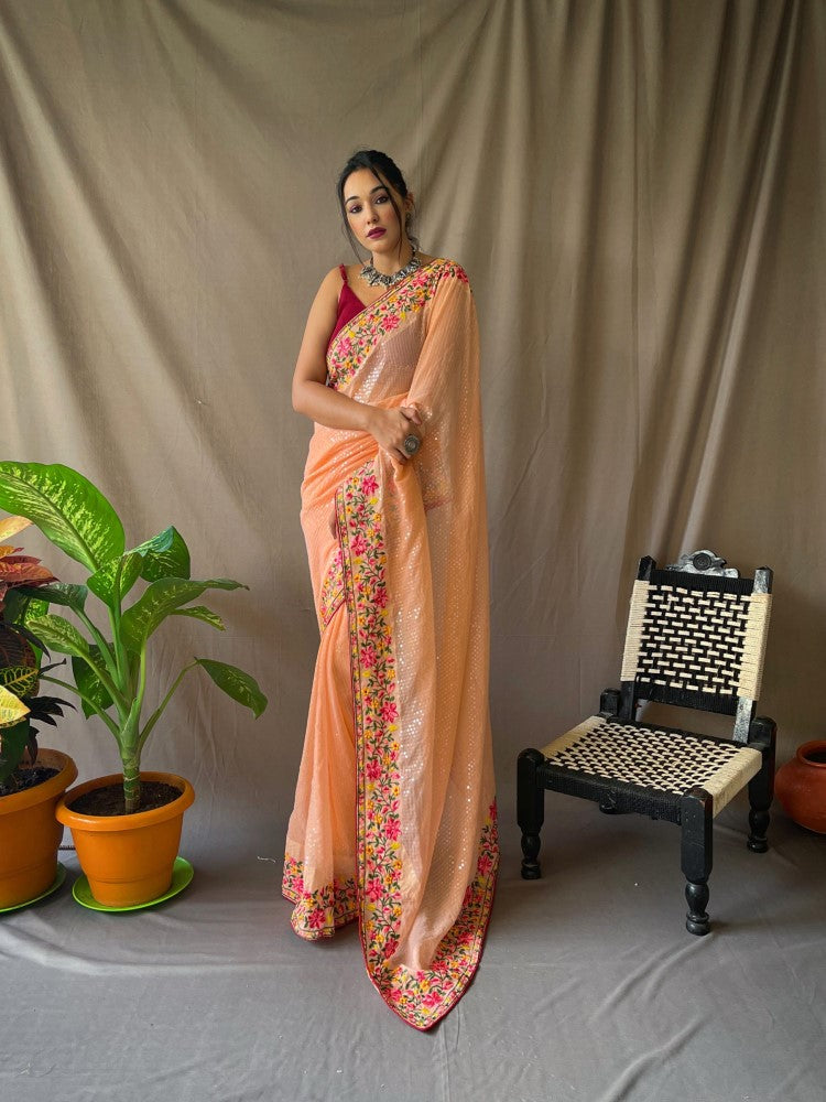 Designer sequence work Georgette saree Women's wear Saree with blouse