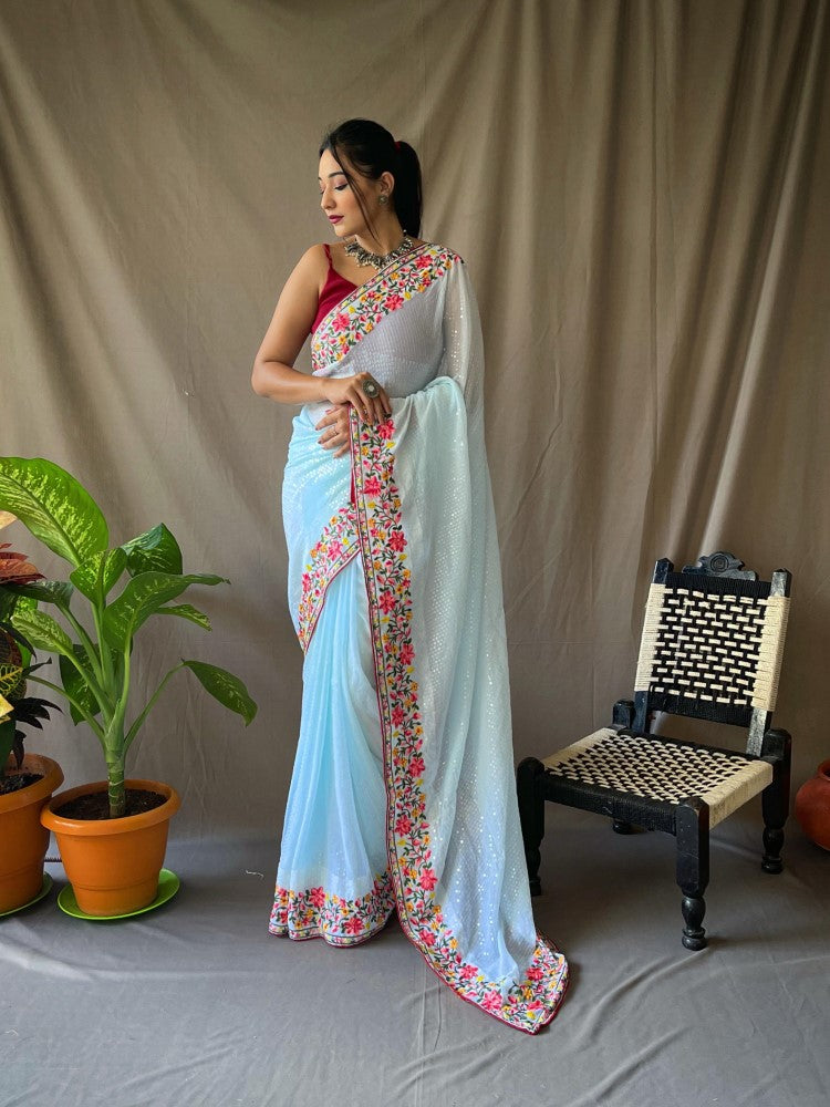 Designer sequence work Georgette saree Women's wear Saree with blouse