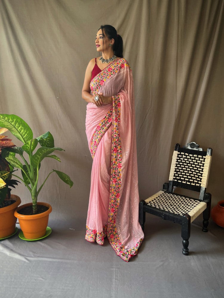Designer sequence work Georgette saree Women's wear Saree with blouse