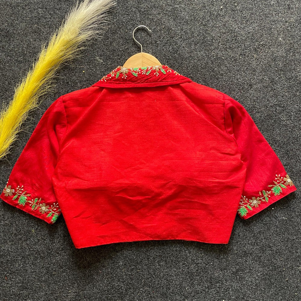 Collar neck Women's wear Blouse Silk fabric Handcrafted work Padded short sleeve blouse