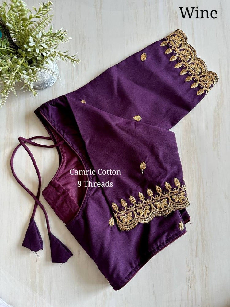 Cambric cotton fabric Blouse Embroidery with thread work Non padded blouse Women's wear