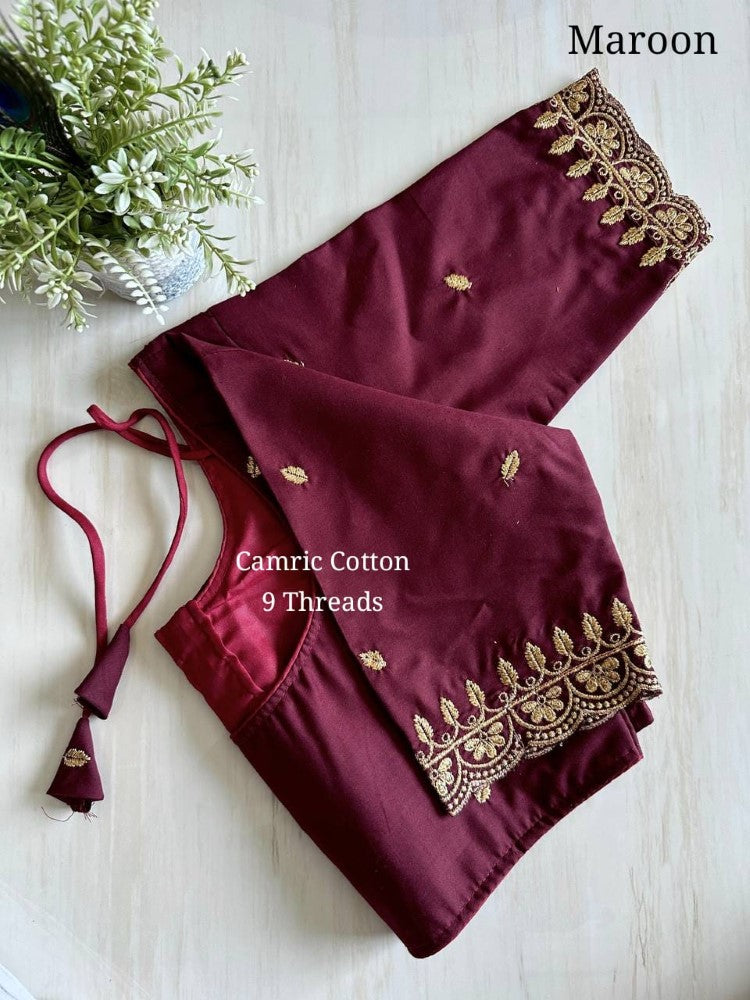 Cambric cotton fabric Blouse Embroidery with thread work Non padded blouse Women's wear