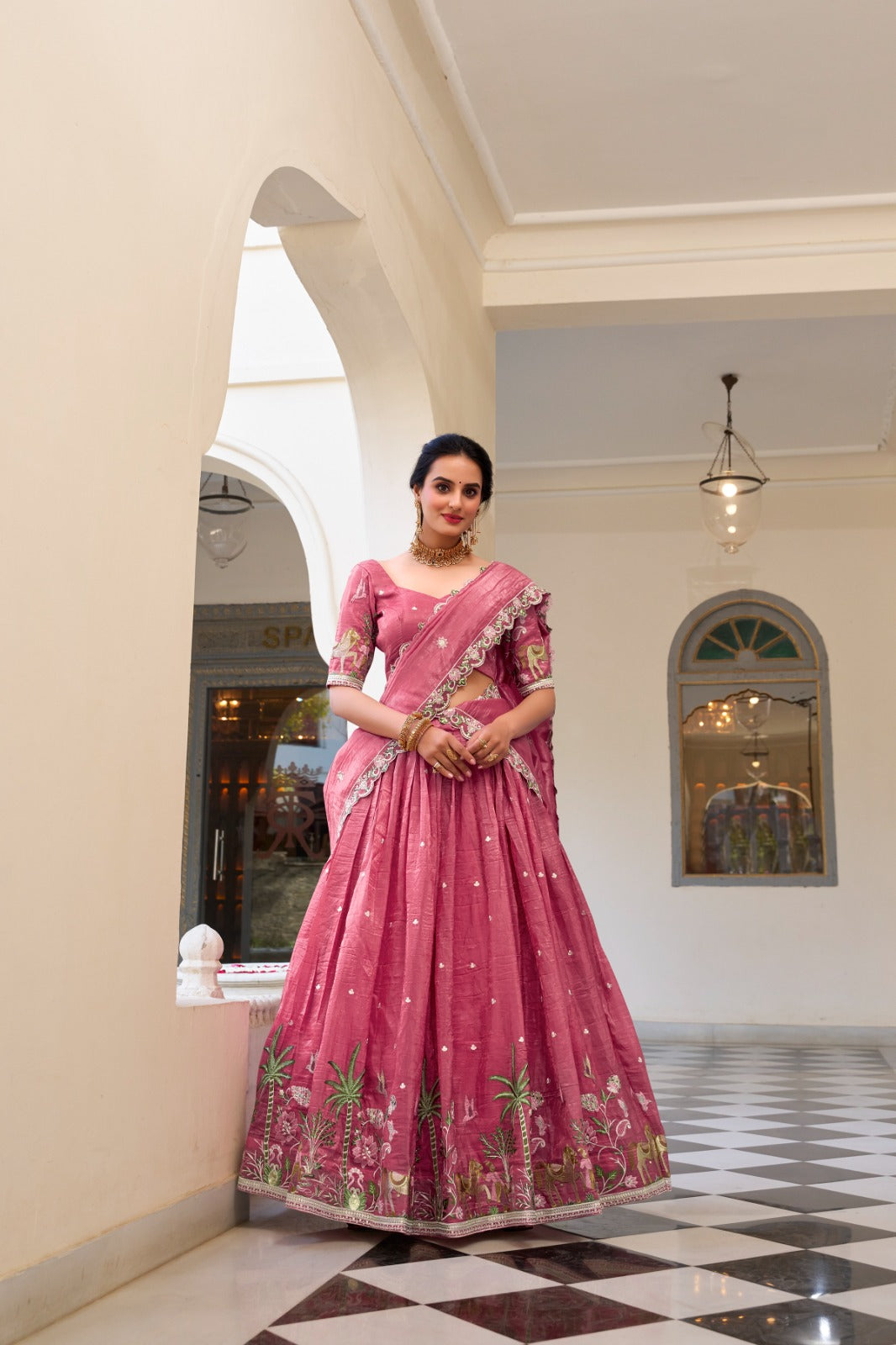 Sequins lehenga Gold crush with thread embroidery work Lehenga Choli with Dupatta