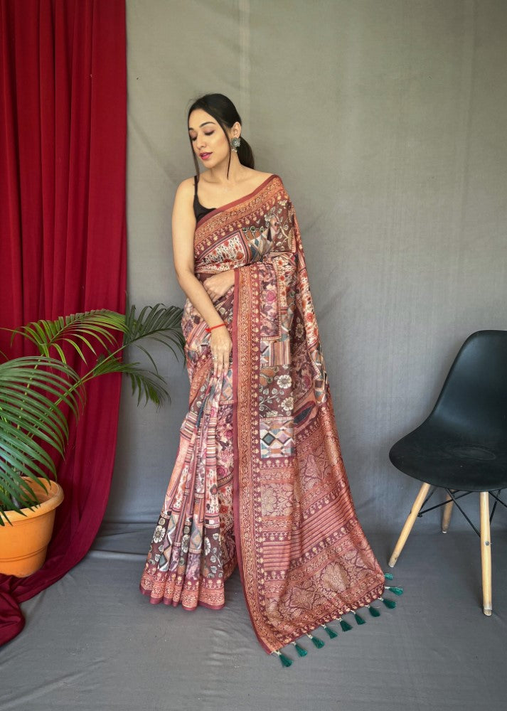 Women's wear Cotton fabric Sari Kashmiri digital print work saree