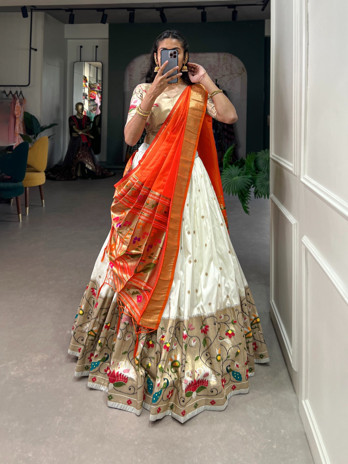 Jacquard silk with Weaving zari work Paithani Lehenga Choli with Batwa