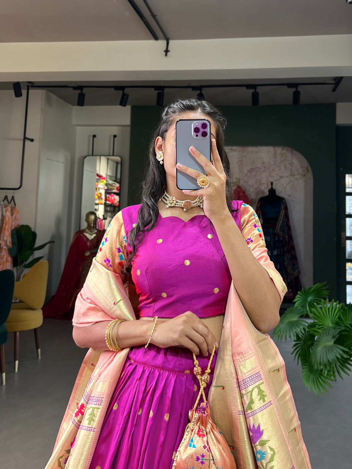 Jacquard silk with Weaving zari work Paithani Lehenga Choli with Batwa