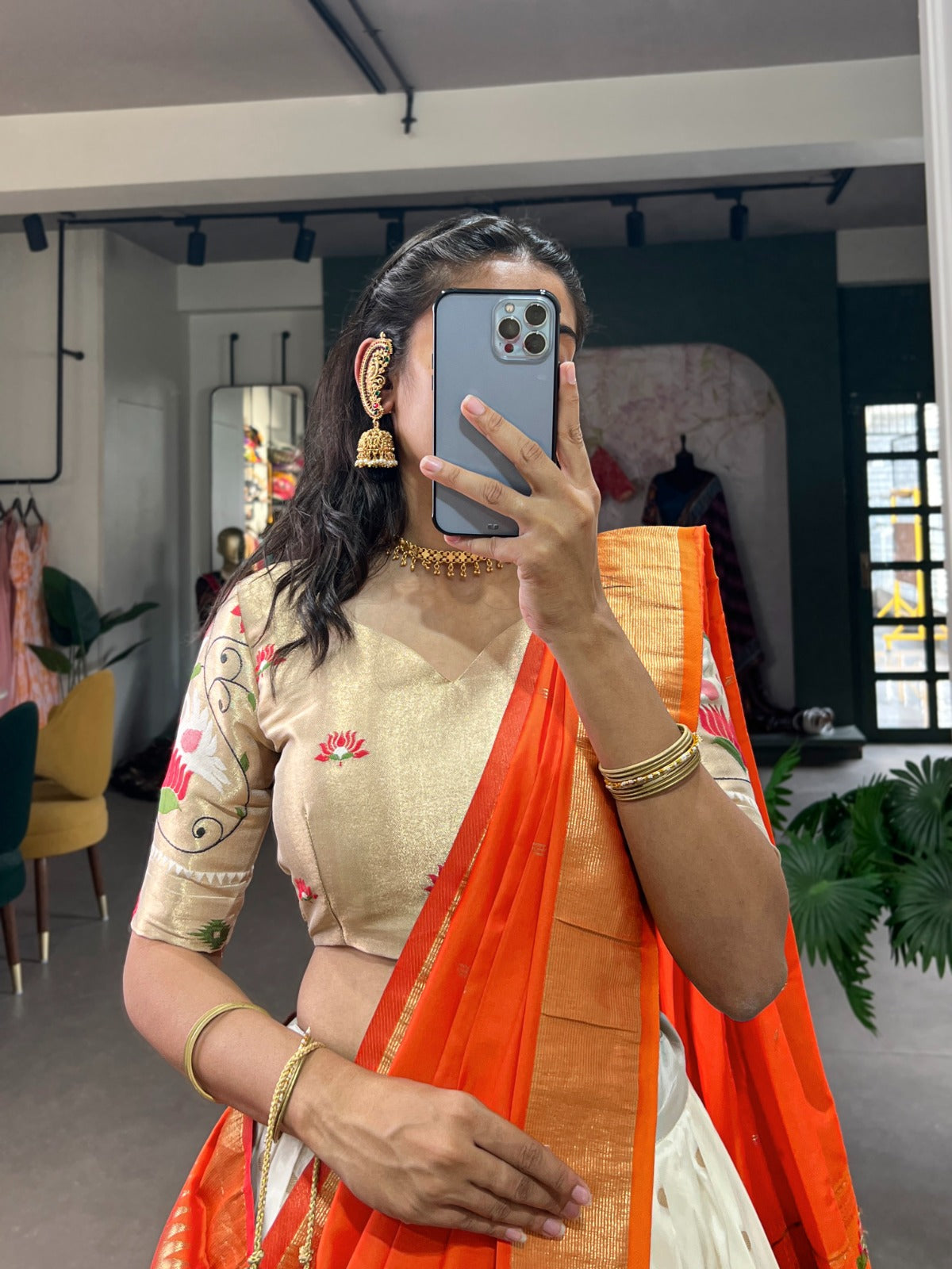 Jacquard silk with Weaving zari work Paithani Lehenga Choli with Batwa