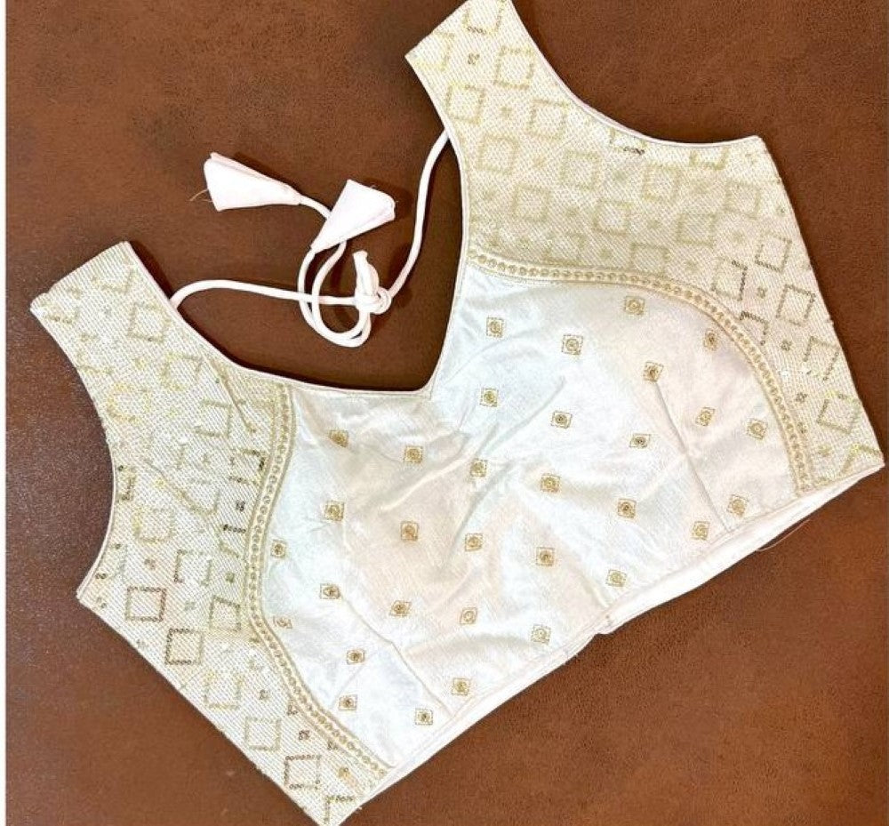 Sleeveless blouse Milan silk fabric Thread zari with sequence work blouse Deep v neck blouse