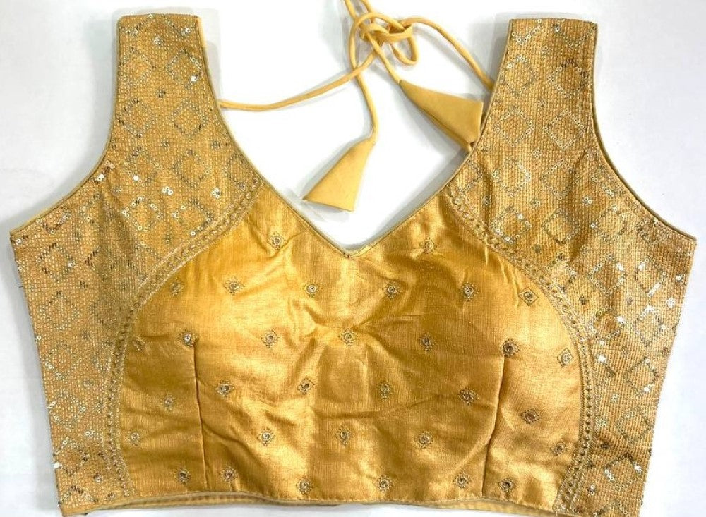Sleeveless blouse Milan silk fabric Thread zari with sequence work blouse Deep v neck blouse