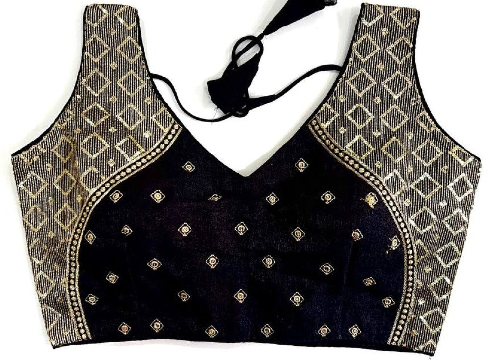 Sleeveless blouse Milan silk fabric Thread zari with sequence work blouse Deep v neck blouse