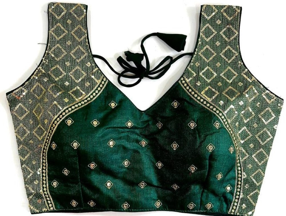 Sleeveless blouse Milan silk fabric Thread zari with sequence work blouse Deep v neck blouse