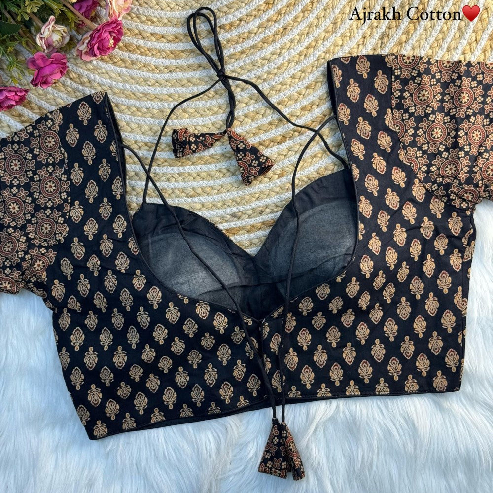 Ajrakh print Cotton fabric Halter neck blouse Women's wear Readymade padded blouse