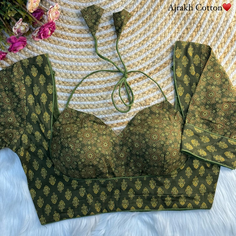 Ajrakh print Cotton fabric Halter neck blouse Women's wear Readymade padded blouse