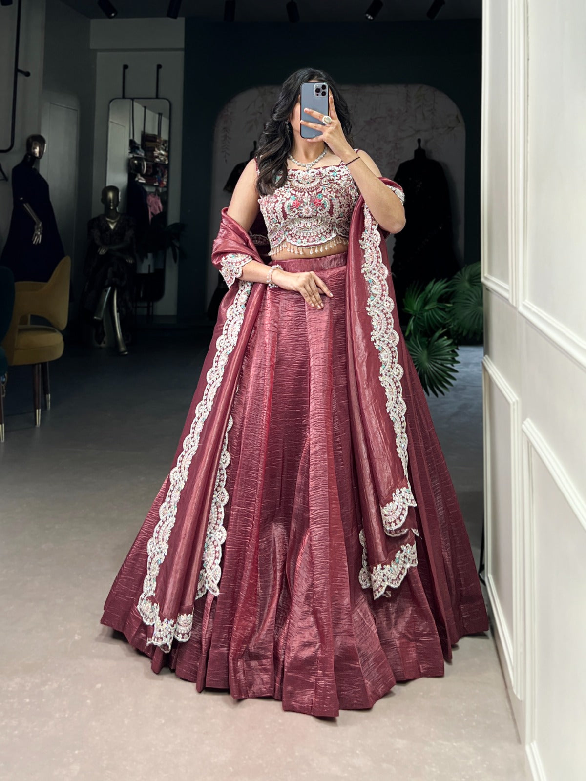 Designer Chaniya choli Gold crush fabric Plain Lehenga blouse with Dupatta