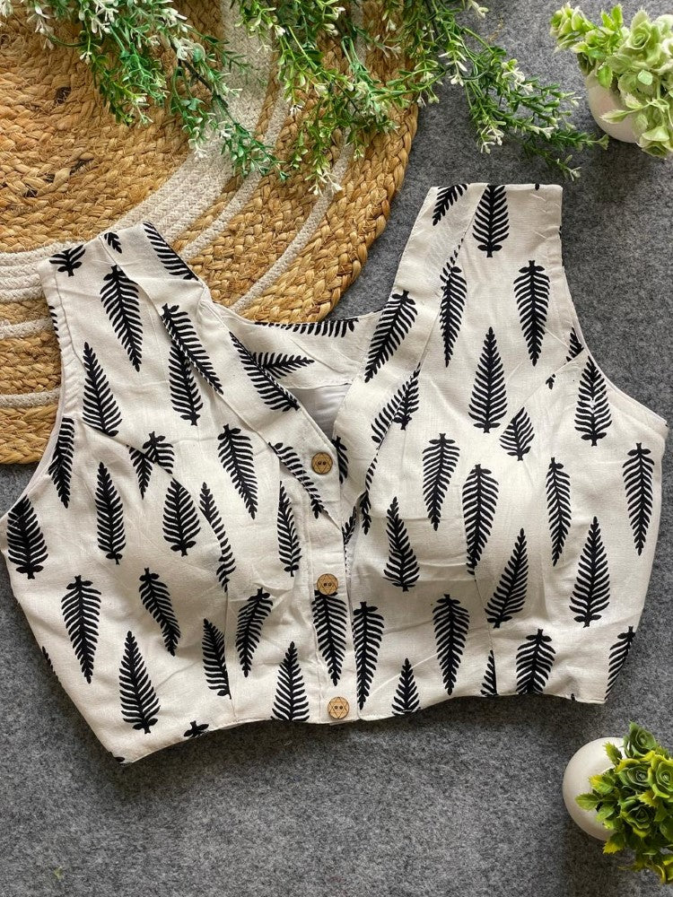 Readymade blouse V neck Sleeveless ajrakh print work Cotton blouse Padded saree blouse
