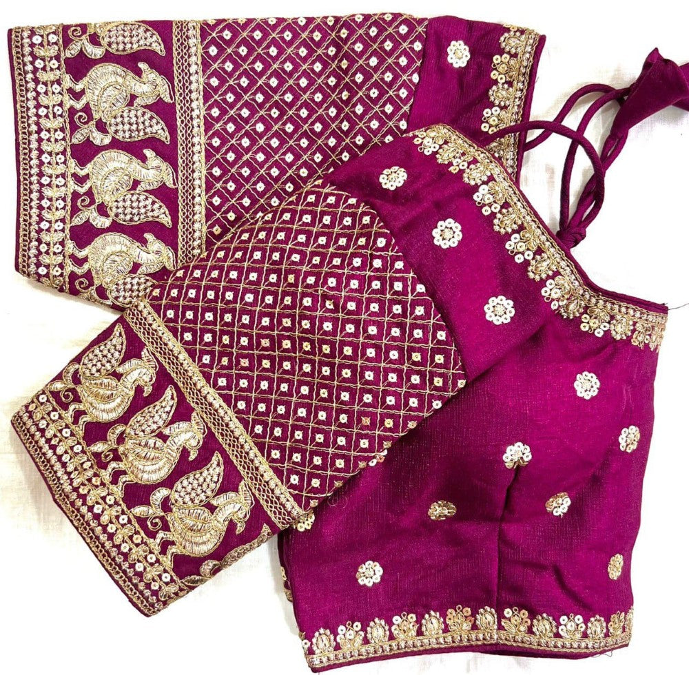 Women's wear blouse Embroidery with sequence work Cobra silk fabric Padded blouse