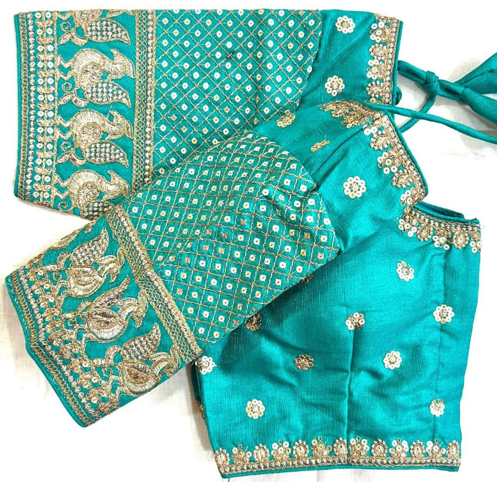 Women's wear blouse Embroidery with sequence work Cobra silk fabric Padded blouse