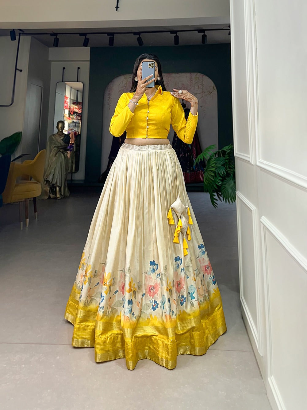 Printed lehenga choli Dola silk fabric Readymade lehenga with stitched blouse Festive Lehenga Co-Ord Set