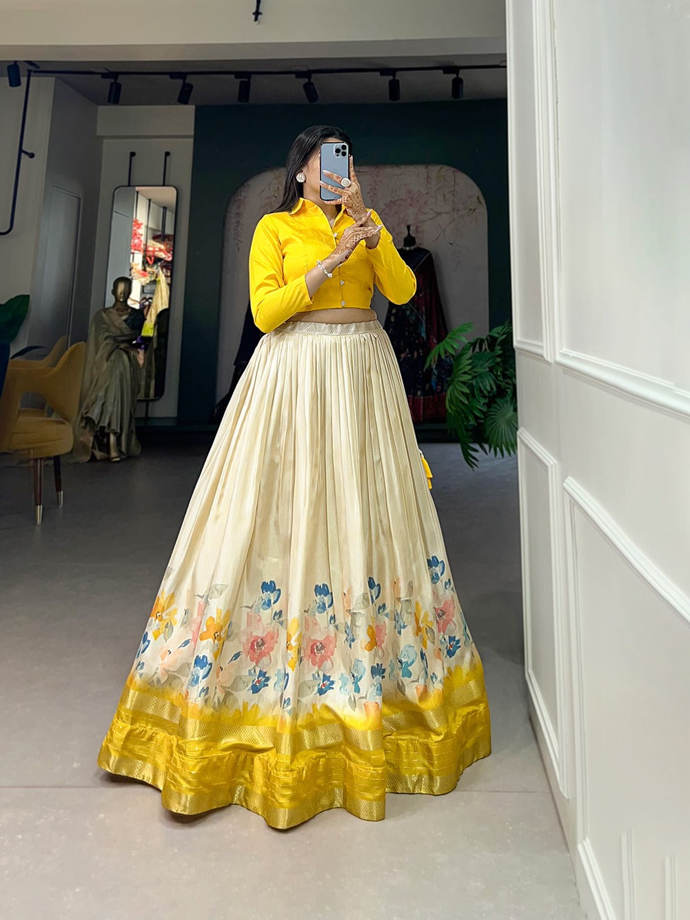 Printed lehenga choli Dola silk fabric Readymade lehenga with stitched blouse Festive Lehenga Co-Ord Set