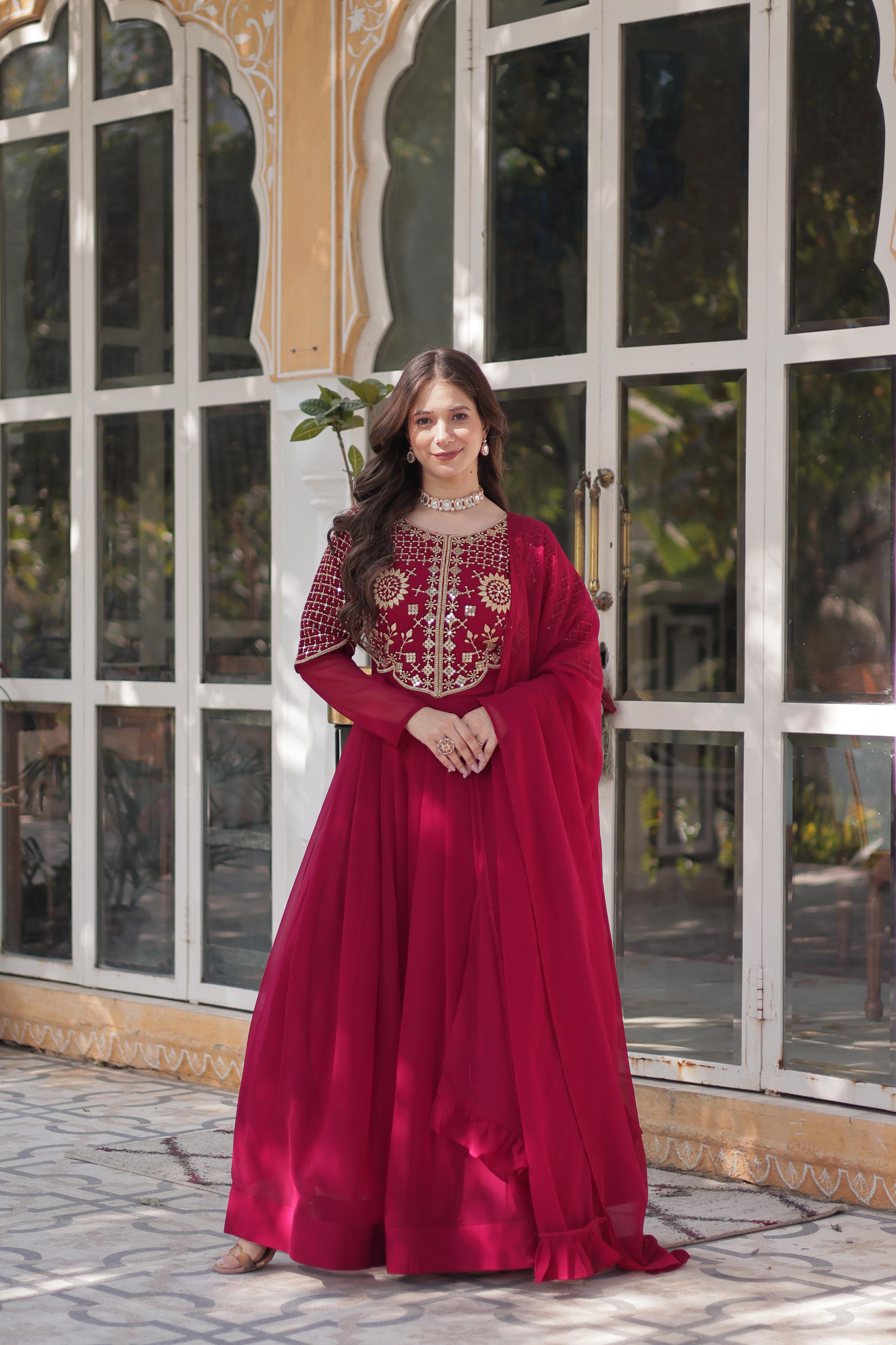 Readymade Gown with Dupatta for women Embroidered work with Sequins