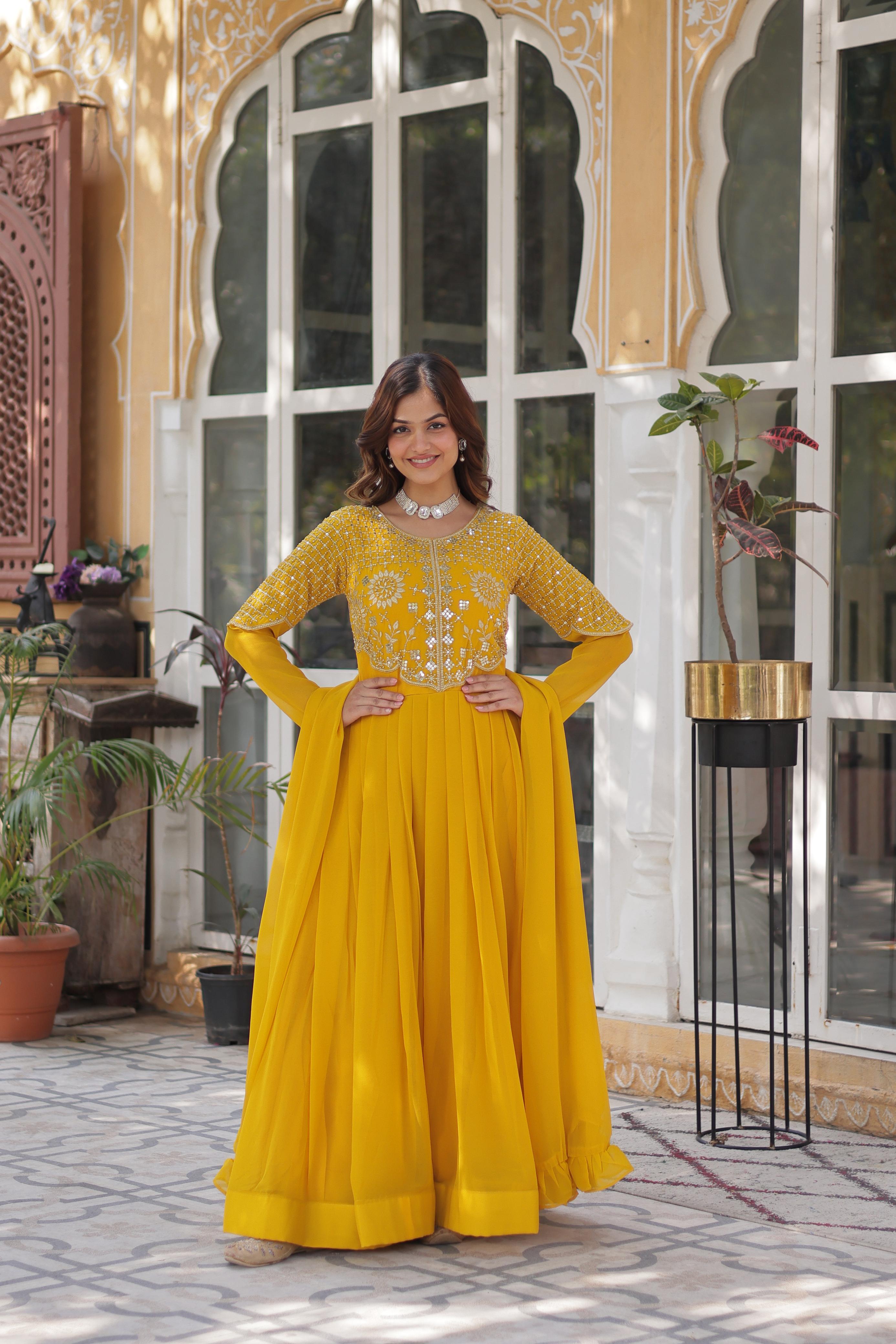 Readymade Gown with Dupatta for women Embroidered work with Sequins