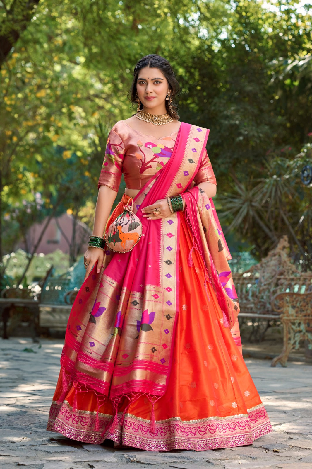 Jacquard Silk lehenga set Paithani Pattern lehenga choli with Batwa