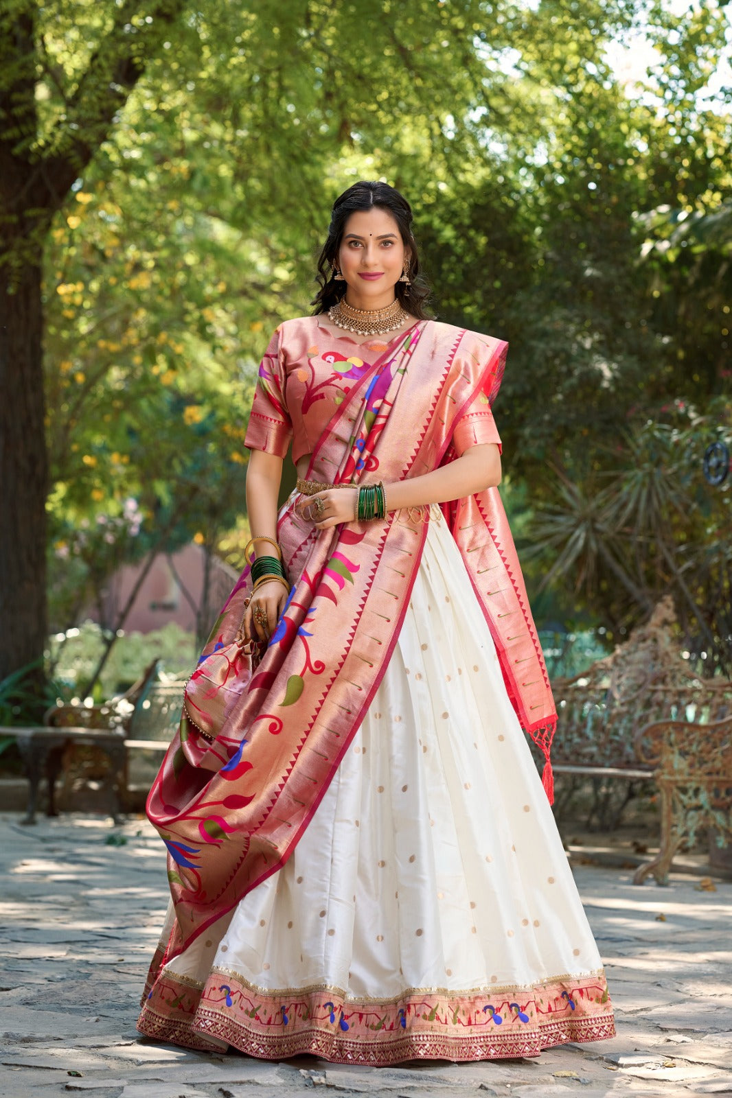 Jacquard Silk lehenga set Paithani Pattern lehenga choli with Batwa
