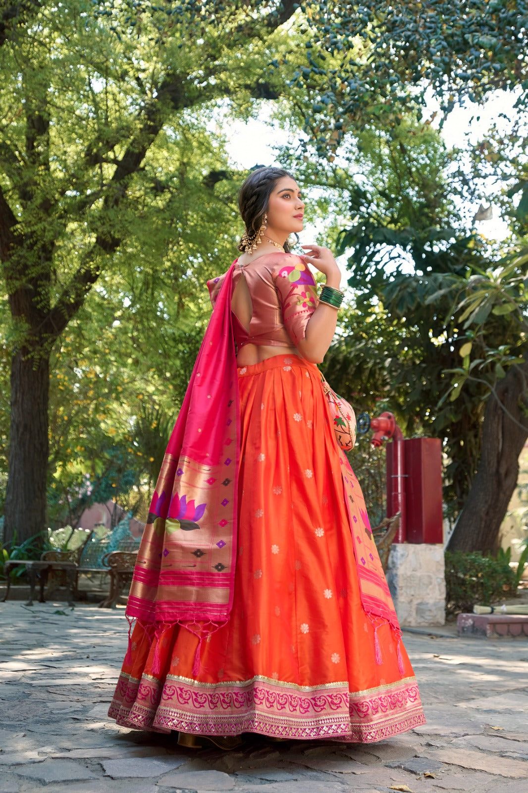 Jacquard Silk lehenga set Paithani Pattern lehenga choli with Batwa