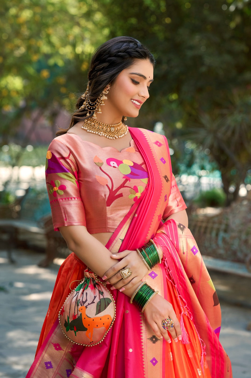 Jacquard Silk lehenga set Paithani Pattern lehenga choli with Batwa