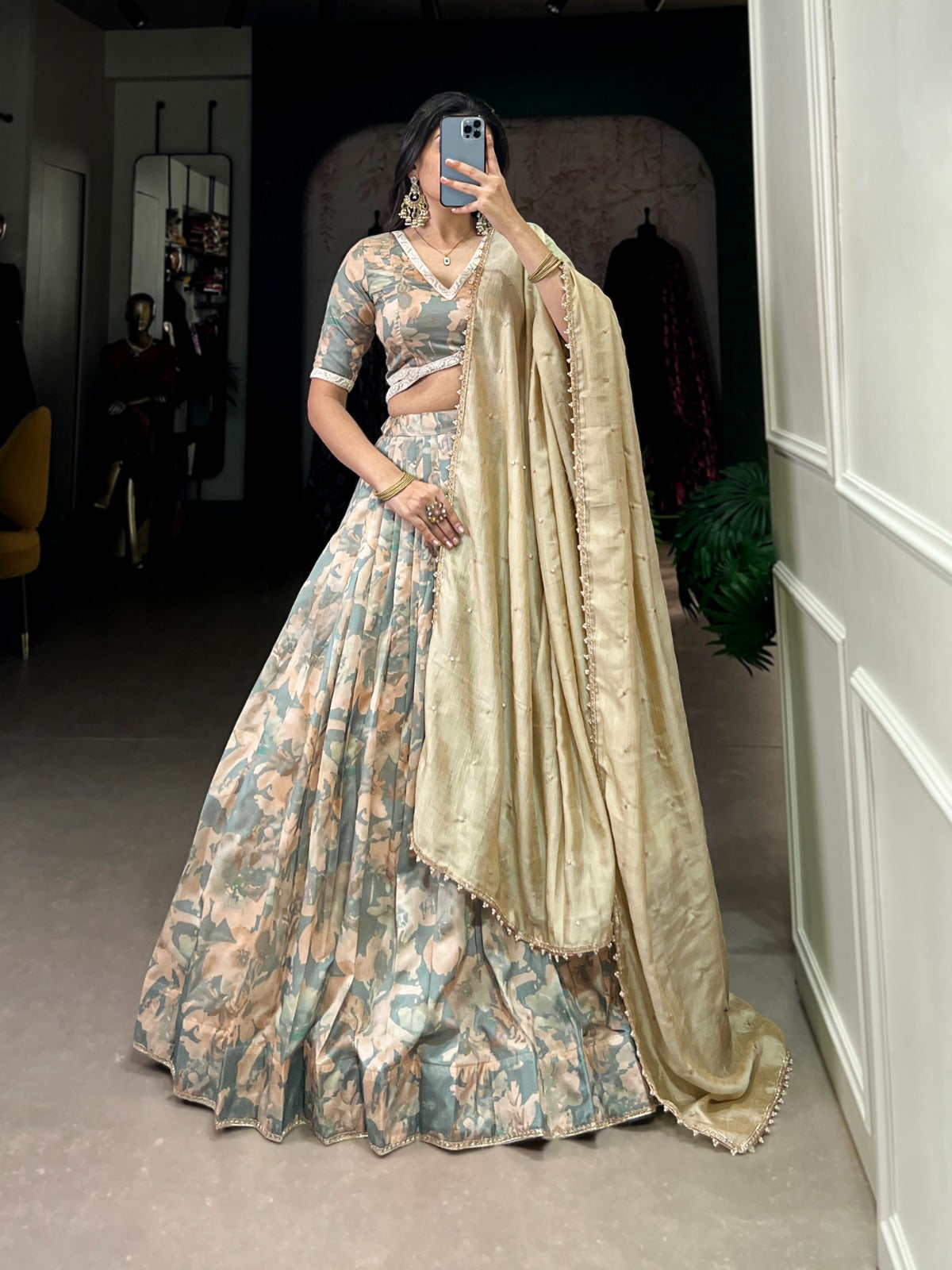 Tussar silk Printed lehenga with stitched blouse Indian wear Lehenga choli with dupatta