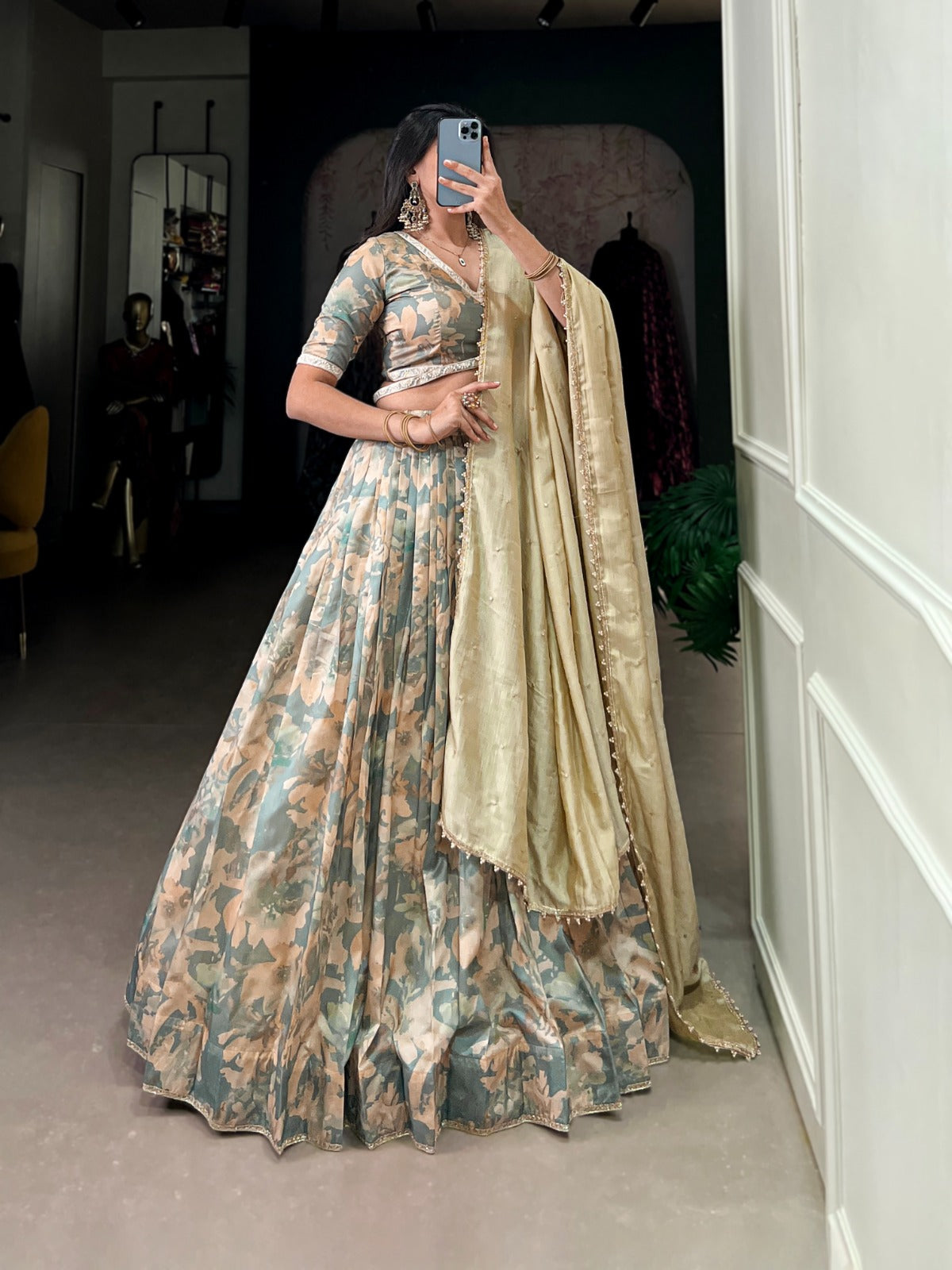 Tussar silk Printed lehenga with stitched blouse Indian wear Lehenga choli with dupatta