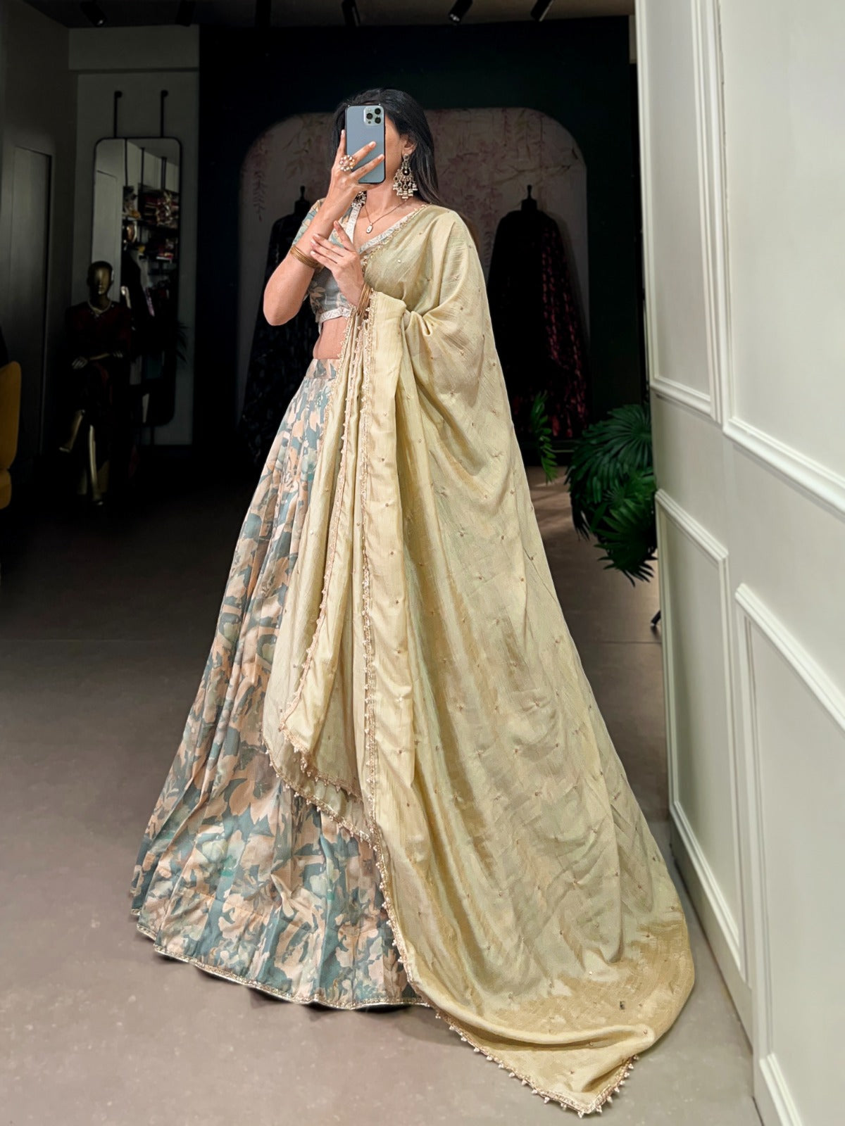 Tussar silk Printed lehenga with stitched blouse Indian wear Lehenga choli with dupatta