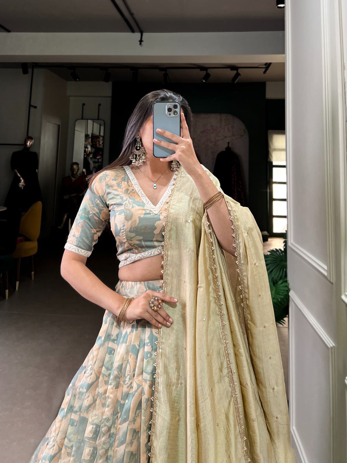 Tussar silk Printed lehenga with stitched blouse Indian wear Lehenga choli with dupatta
