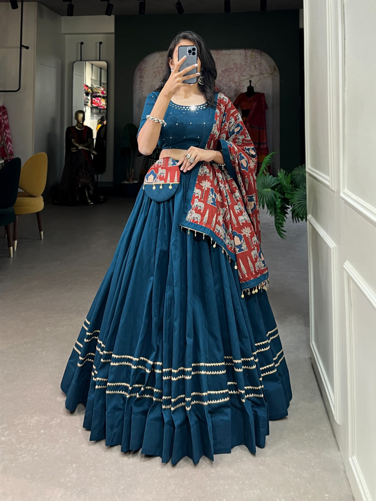 Pure Cotton Lehenga choli Gota patti work lehenga with purse Indian Ghagra choli with Dupatta