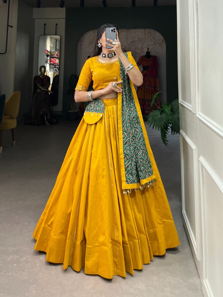 Pure cotton lehenga choli set Gota Patti work and Purse