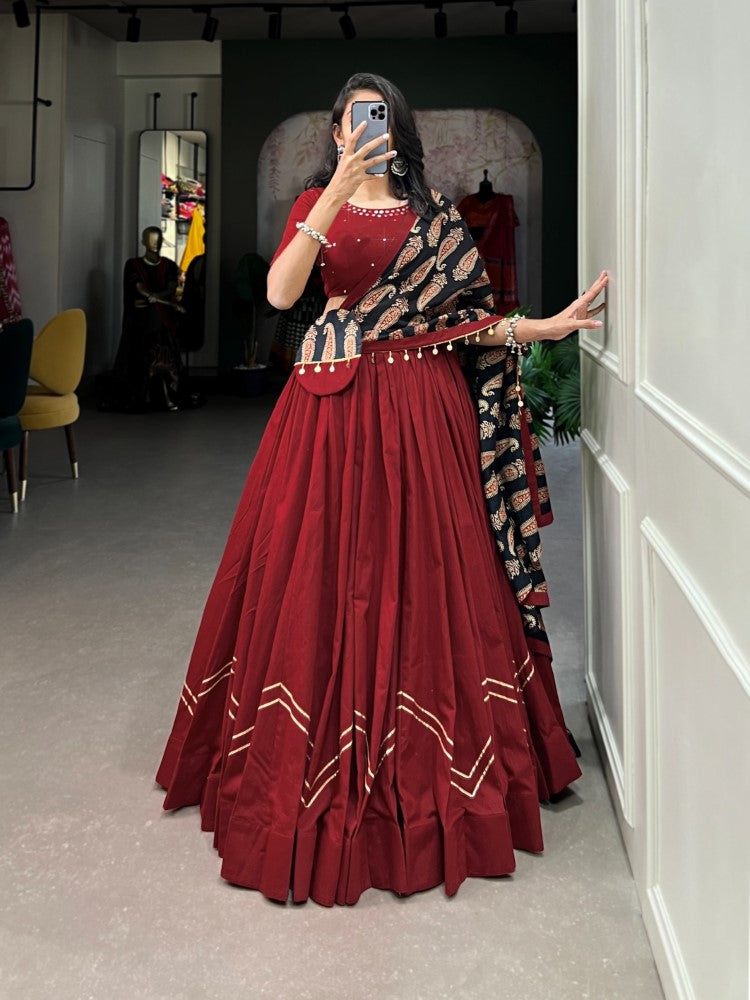 Pure cotton lehenga choli set Gota Patti work and Purse