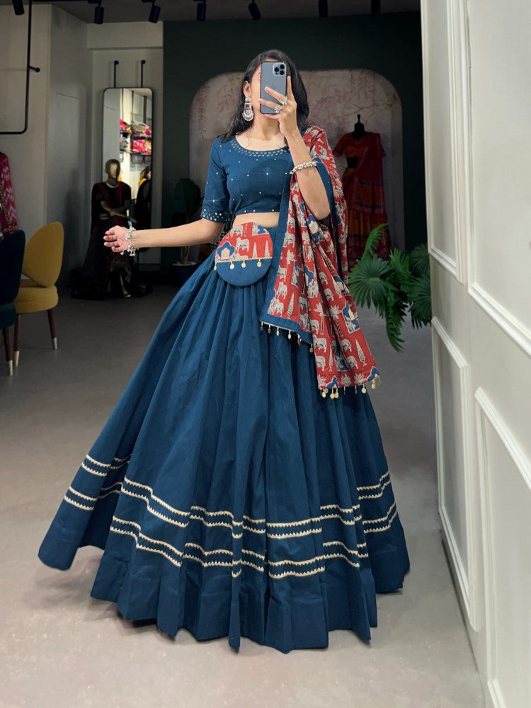 Pure cotton lehenga choli set Gota Patti work and Purse