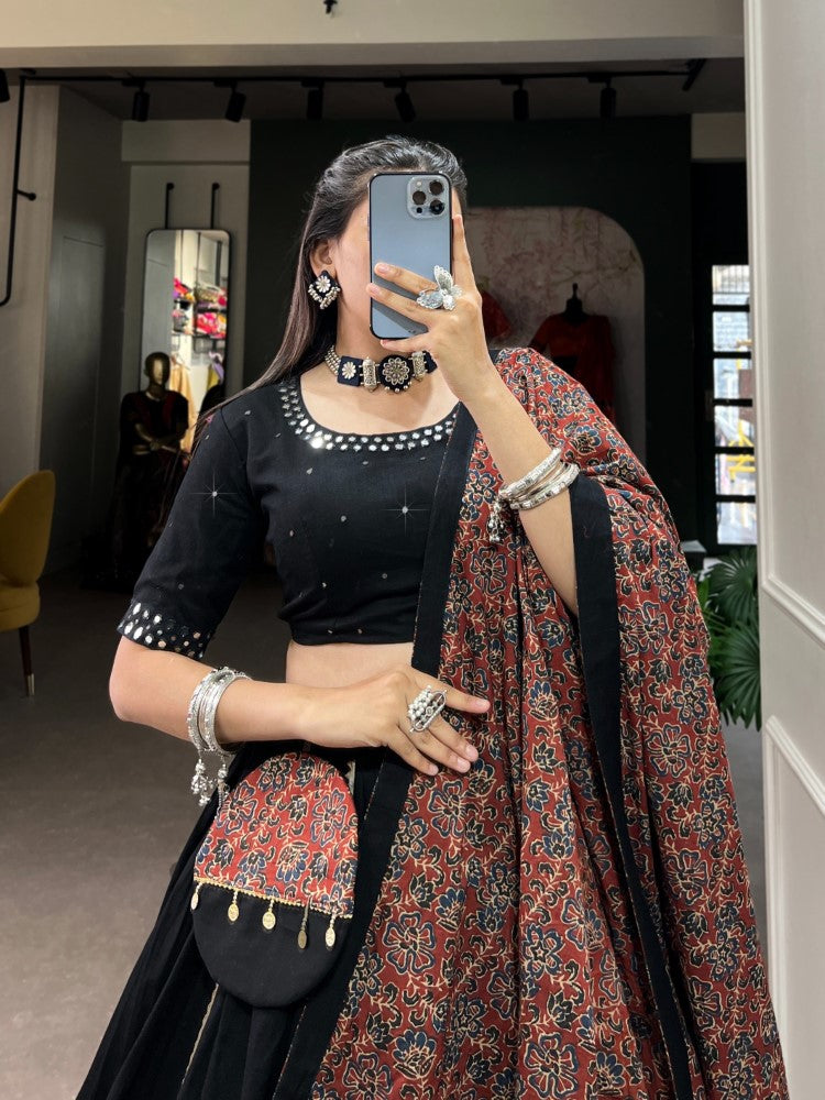 Pure cotton lehenga choli set Gota Patti work and Purse