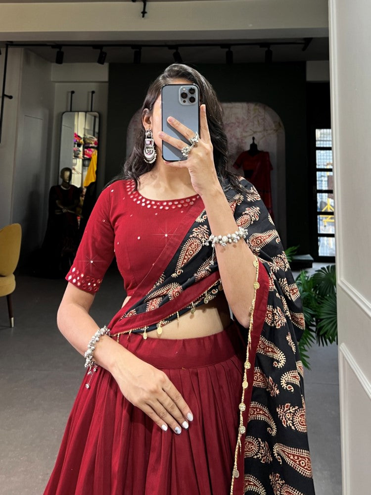 Pure cotton lehenga choli set Gota Patti work and Purse