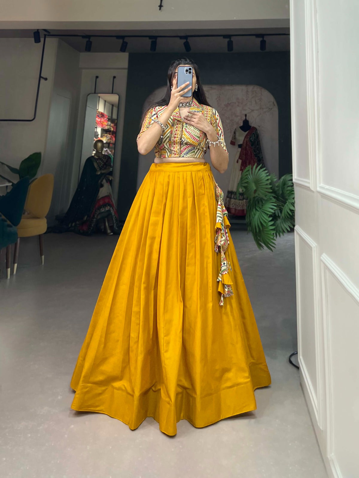 Women's wear lehenga choli Cotton fabric Plain lehenga with stitched blouse