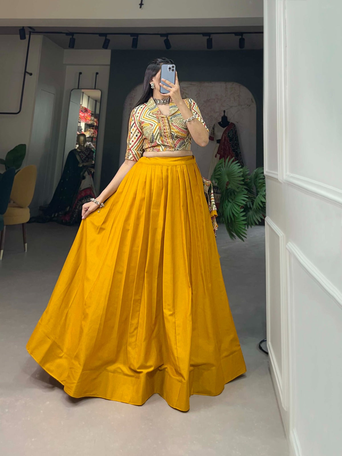 Women's wear lehenga choli Cotton fabric Plain lehenga with stitched blouse
