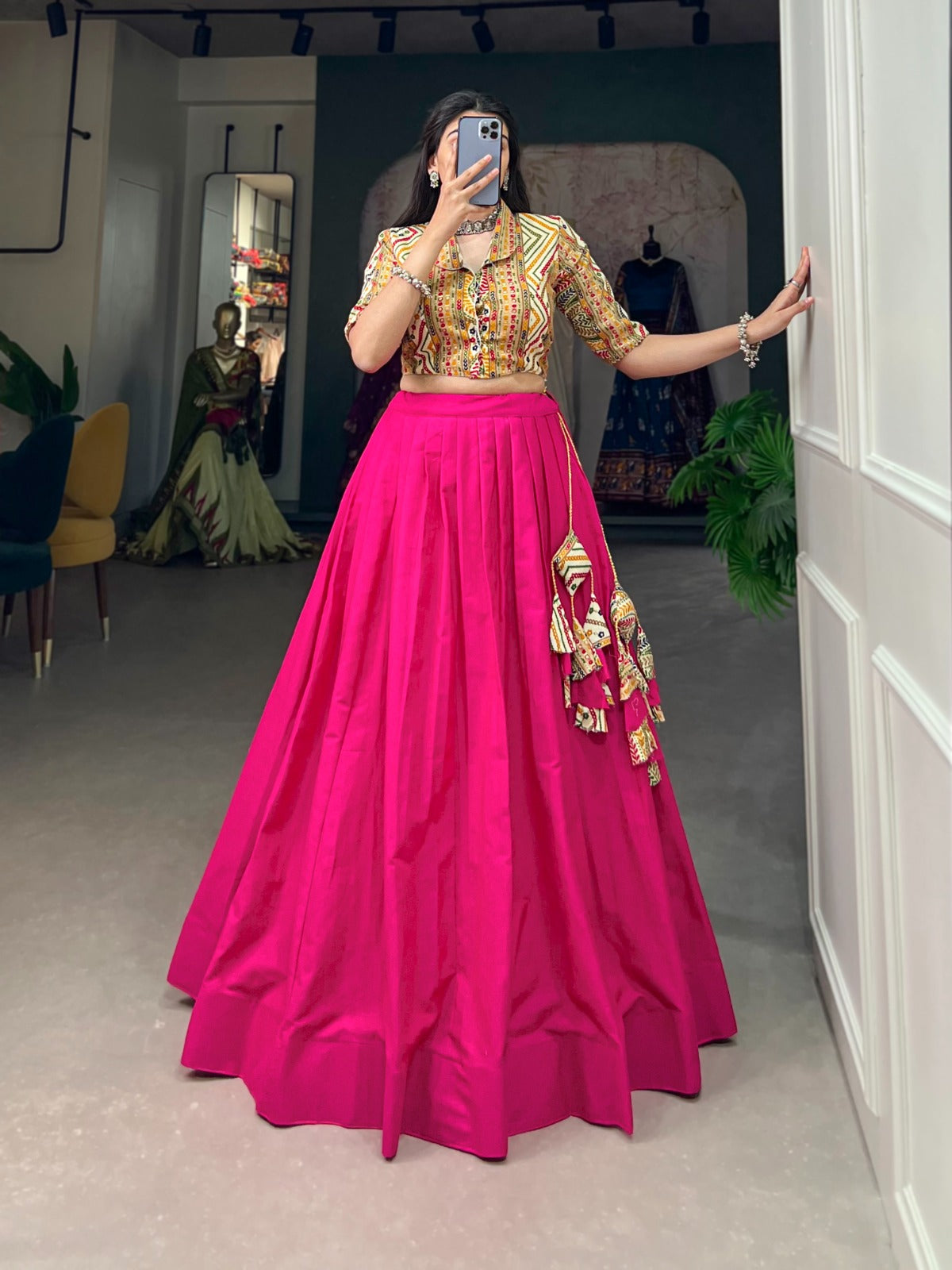 Women's wear lehenga choli Cotton fabric Plain lehenga with stitched blouse