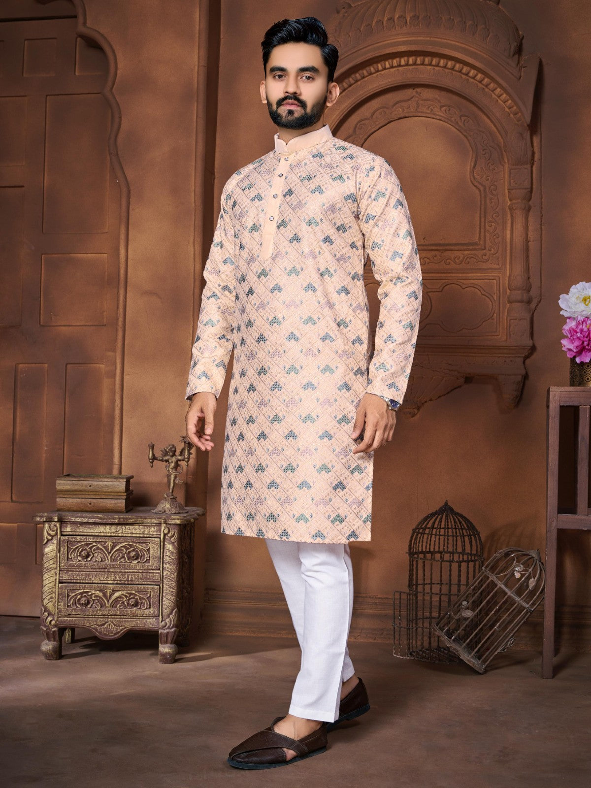 Italian silk Thread embroidery work Kurta Men's wear Kurta pajama set