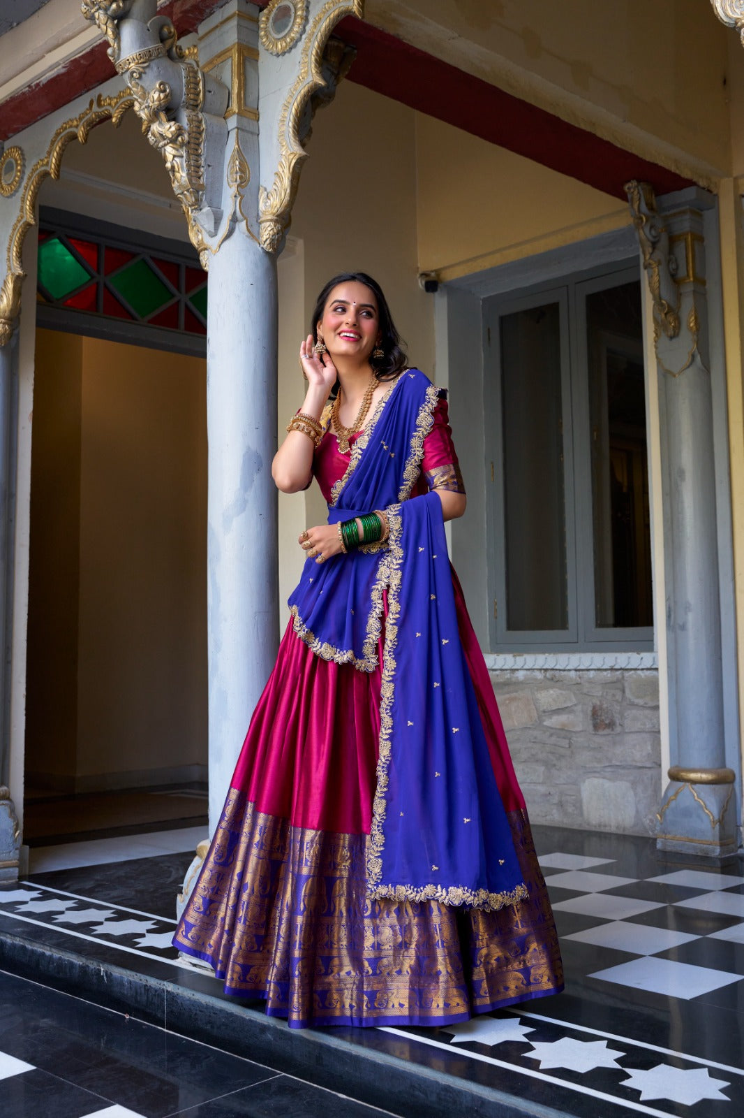 South Indian style Lehenga choli Narayana pattu lehenga with Zari weaving work